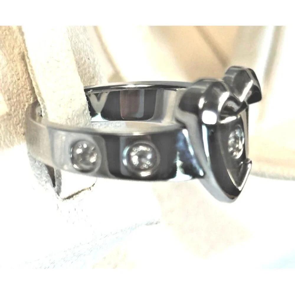 SMD Y2K Stainless Steel Crystal Heart Belt Buckle Ring Size 10 McBling